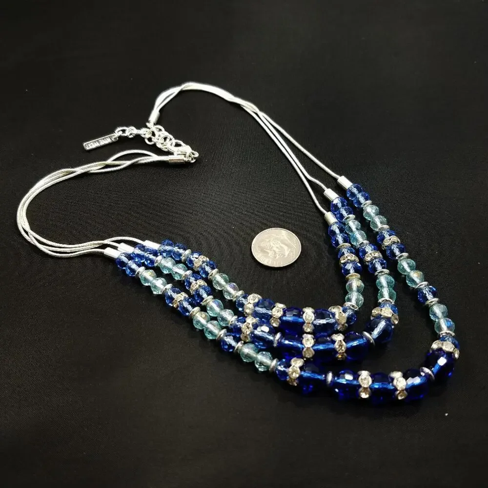 Nine West Blue Beads 3 Strand Snake Chain Necklace, 18 Inches